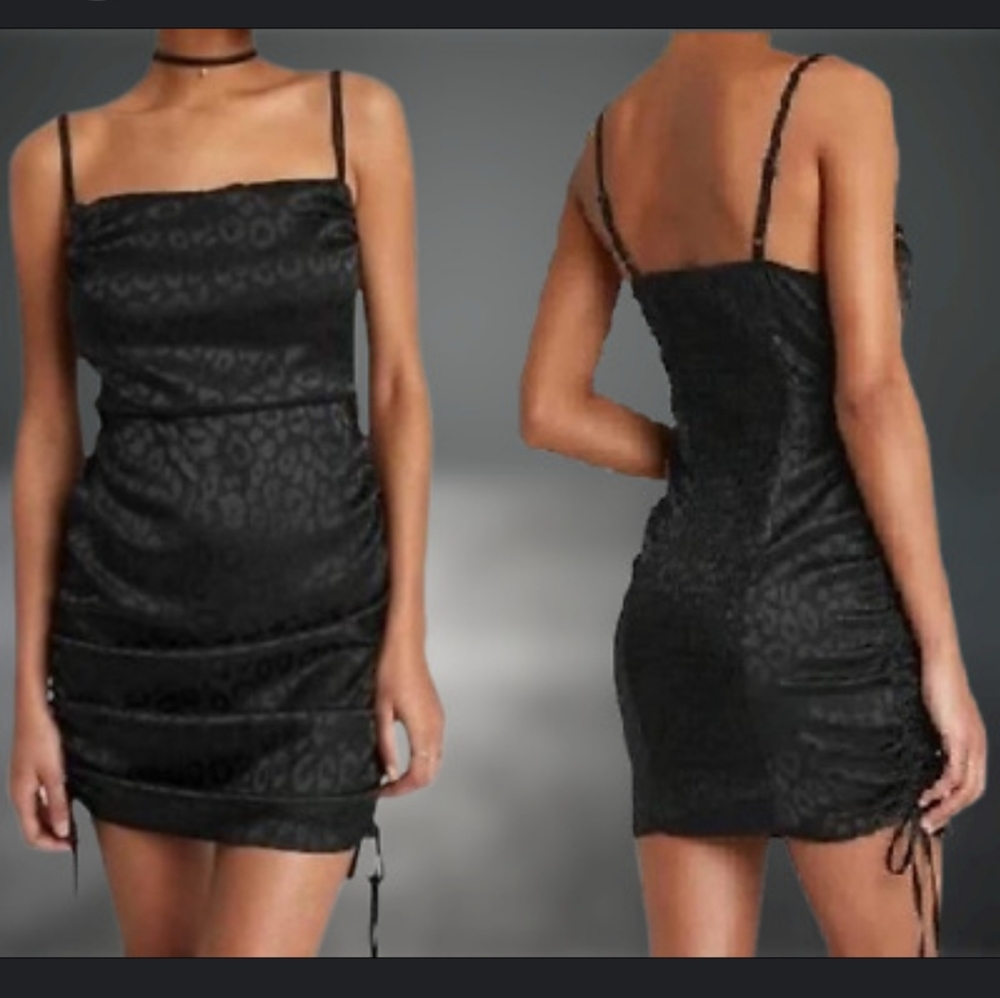 Wild Fable Black Satin Sleeveless Ruched Dress (Size M)